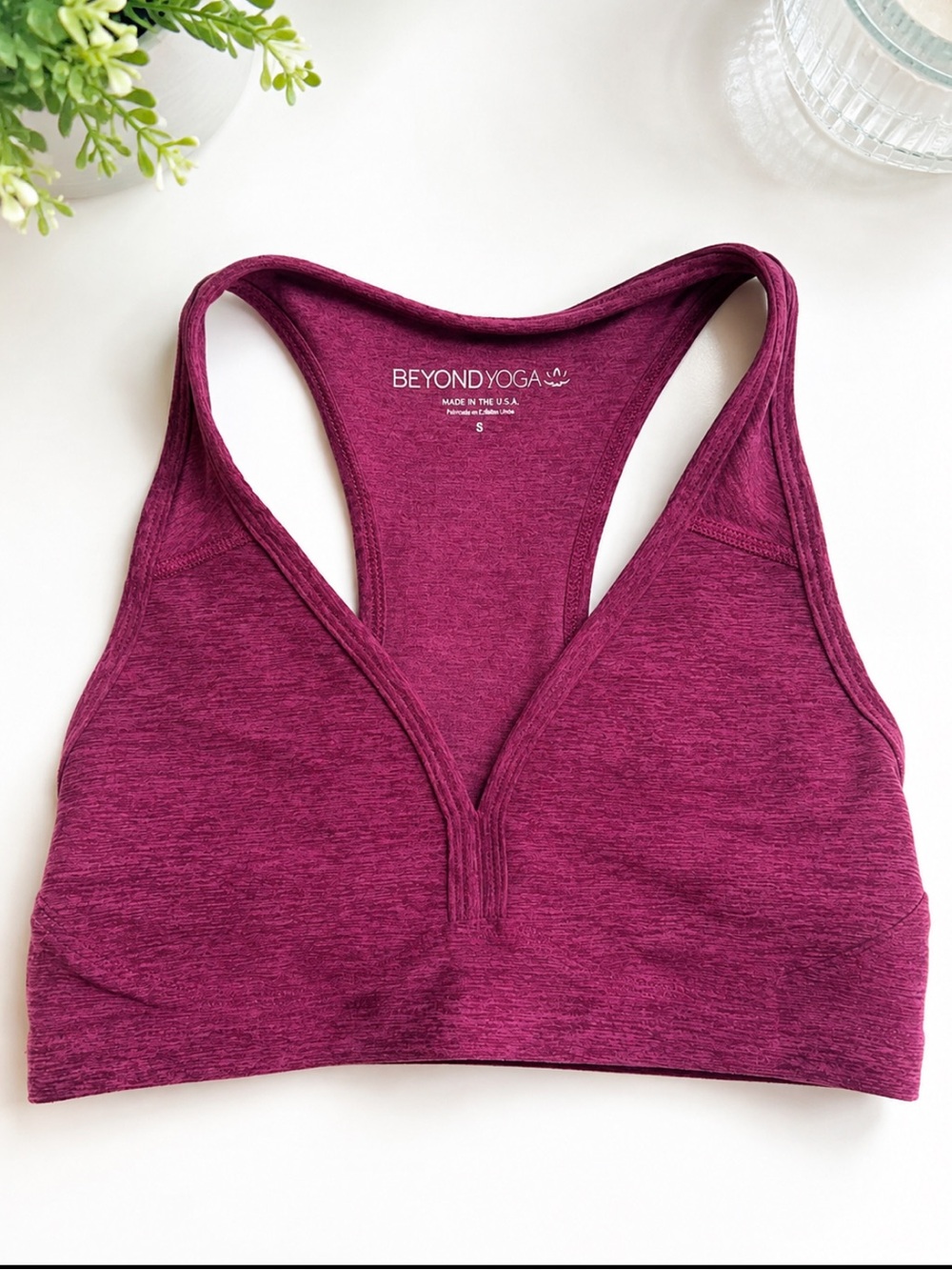 Beyond Yoga Spacedye Lift Your Spirits Bra Heathered Berry/Plum Small Racerback